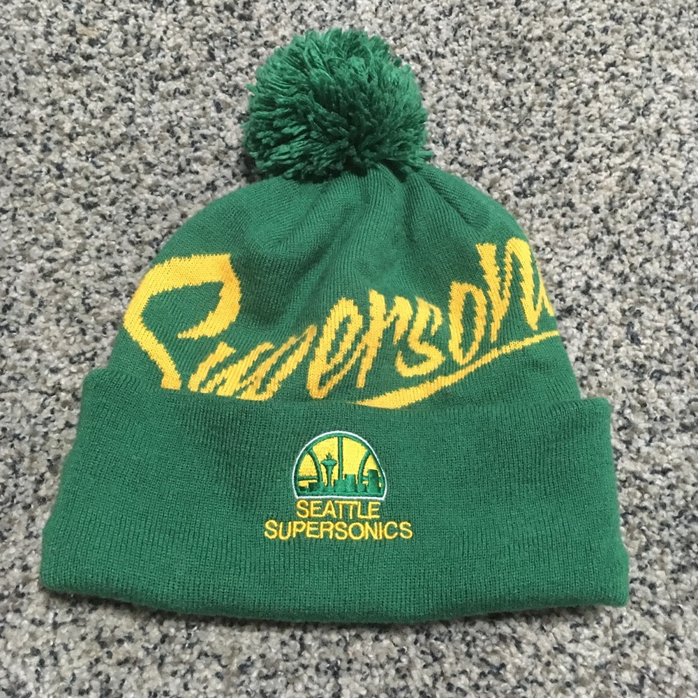 EUC Seattle Supersonics Basketball classic green & yellow beanie stocking cap